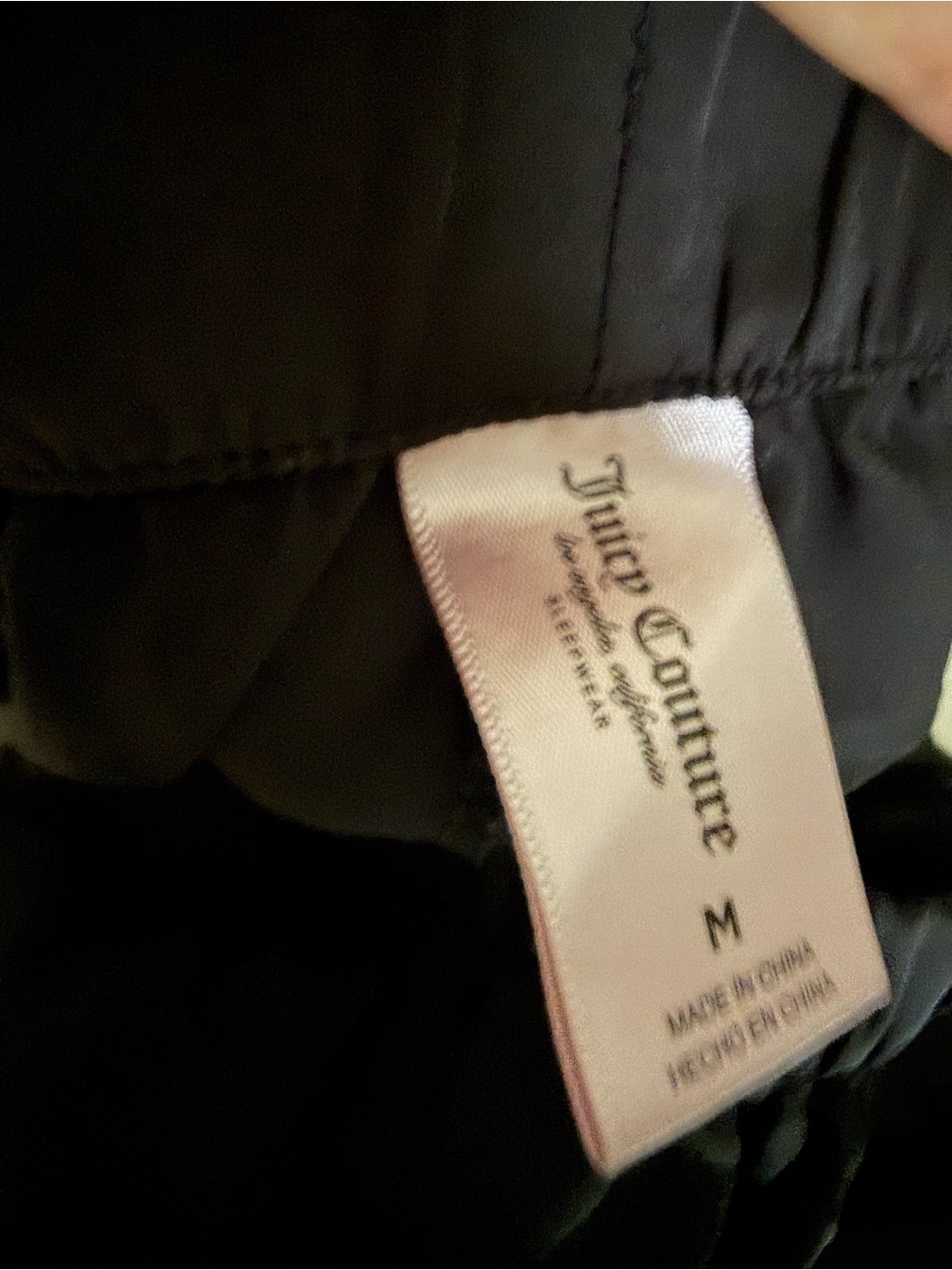 Juicy Couture Black Pajama Set with Pink  Rhinestones Y2K Satin Silky - Picture 6 of 8